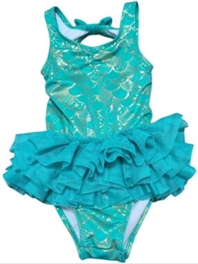3T (but runs small) Cat & Jack Mermaid Tutu Bathing Suit Green Gold Toddler Girl